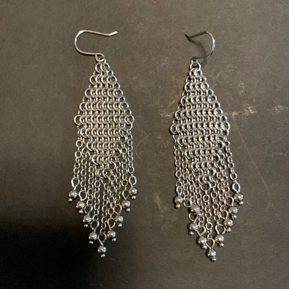Chloe + Isabel Chandelier Earrings Silver Chainlink Mesh